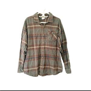 Columbia Green Brown‎ Plaid Cotton Flannel Long Sleeve Shirt